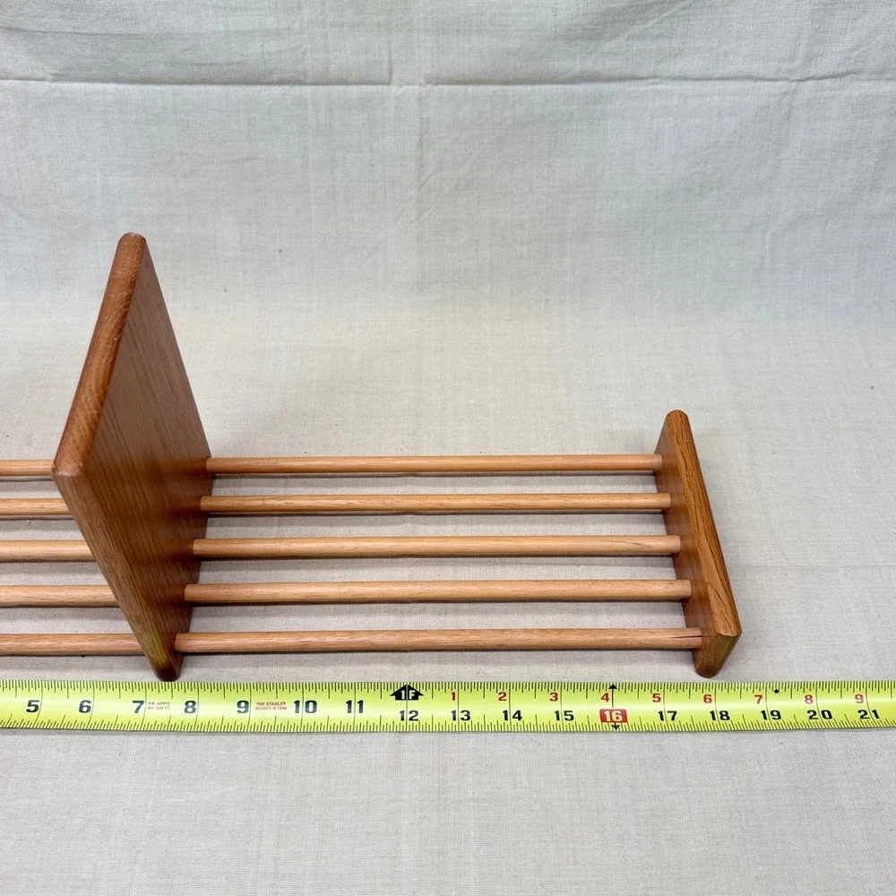 Vintage Mid Century Modern Oak Wood Desktop Book Rack Expandable Slat Bookshelf